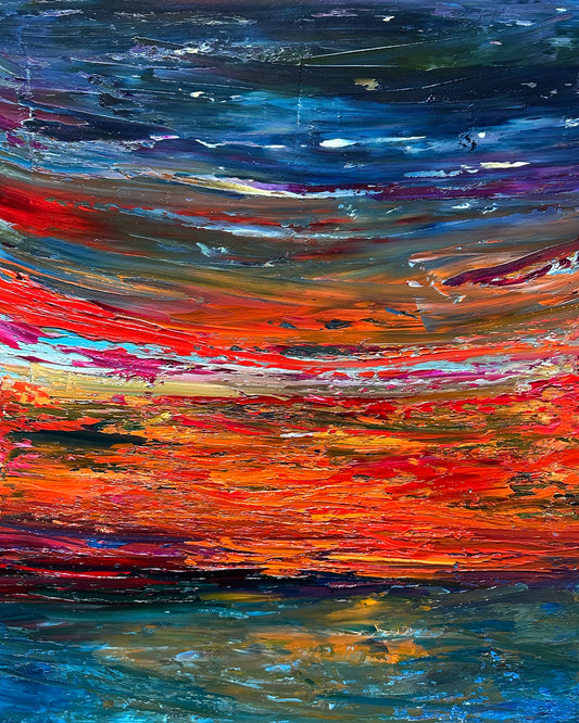 abstract oil painting of a sunset.